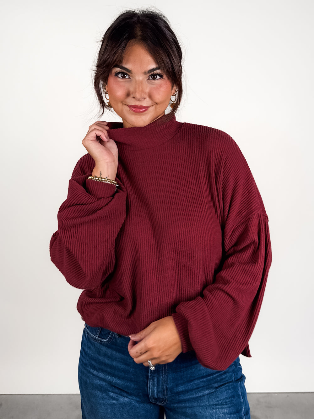 Becca Cozy Rib Funnel NeckTop
