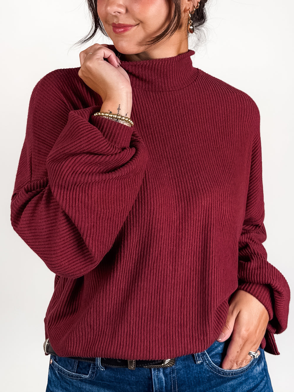 Becca Cozy Rib Funnel NeckTop