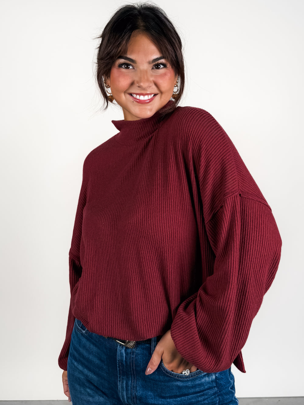 Becca Cozy Rib Funnel NeckTop