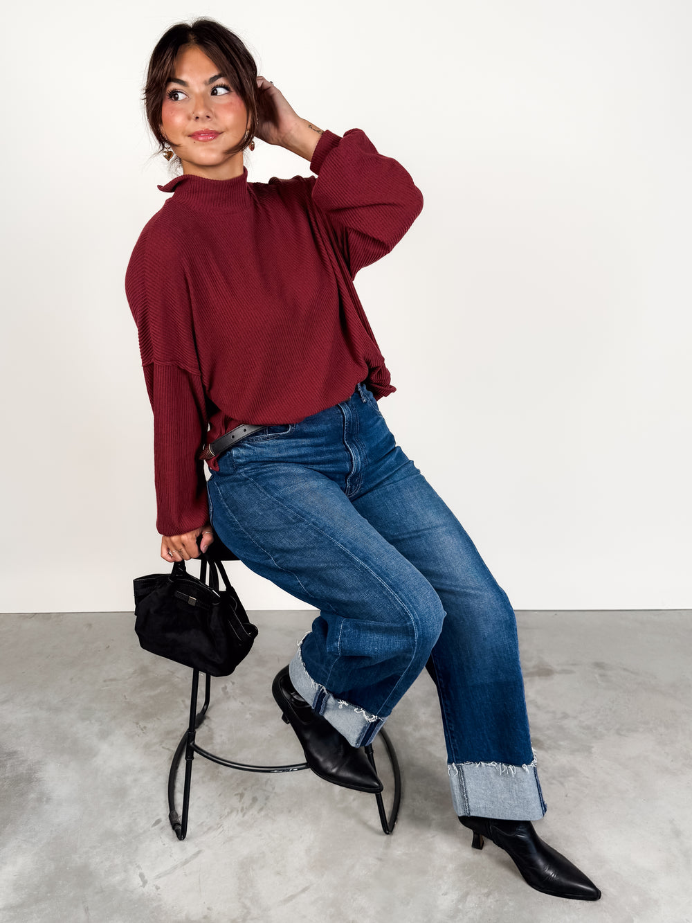 Becca Cozy Rib Funnel NeckTop