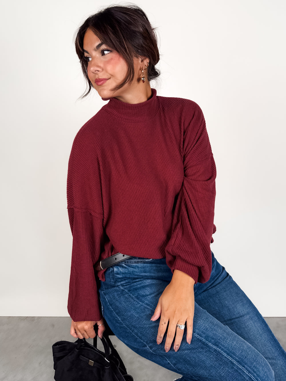 Becca Cozy Rib Funnel NeckTop