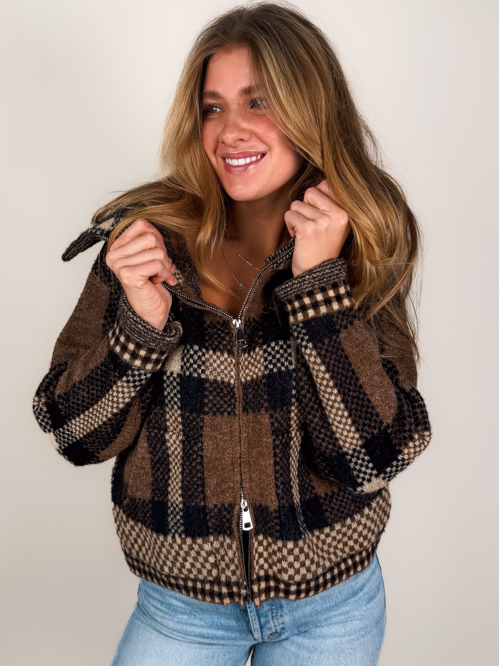 I'm Wanted Checkered Crop Jacket