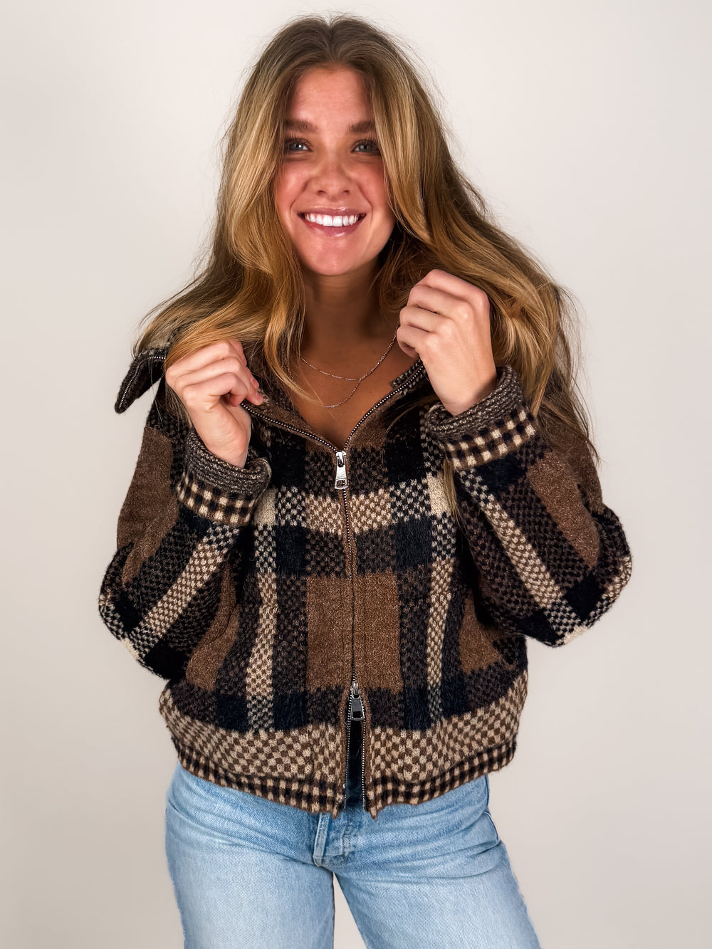 I'm Wanted Checkered Crop Jacket