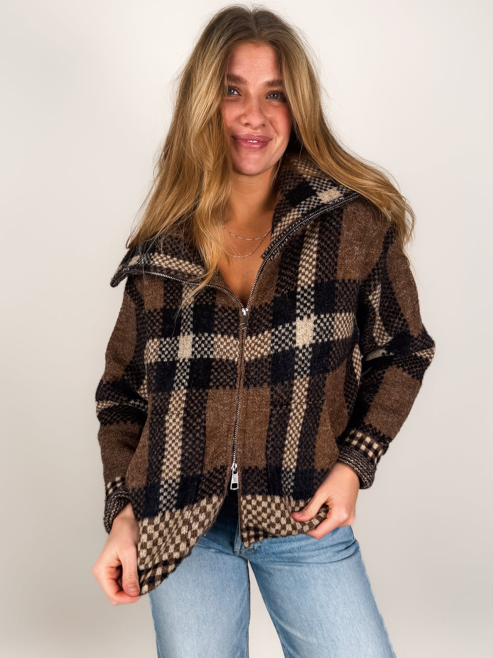 I'm Wanted Checkered Crop Jacket