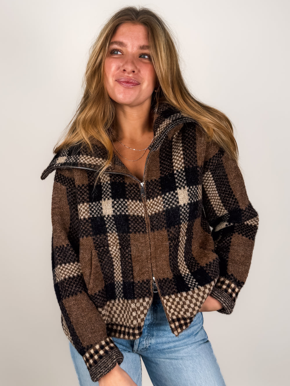 I'm Wanted Checkered Crop Jacket