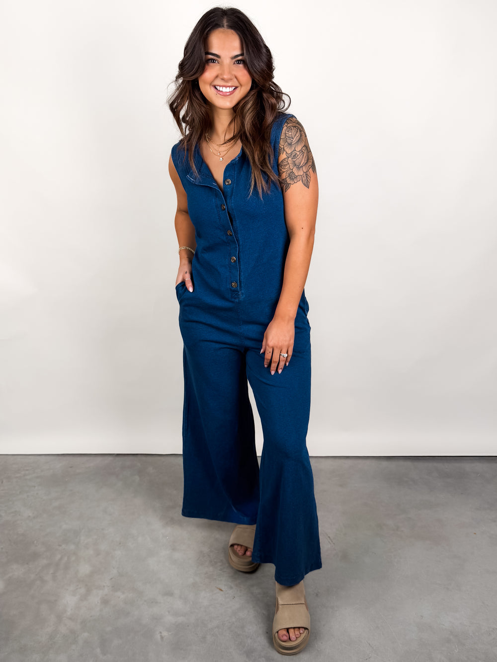 Fiona Jersey Denim Jumpsuit