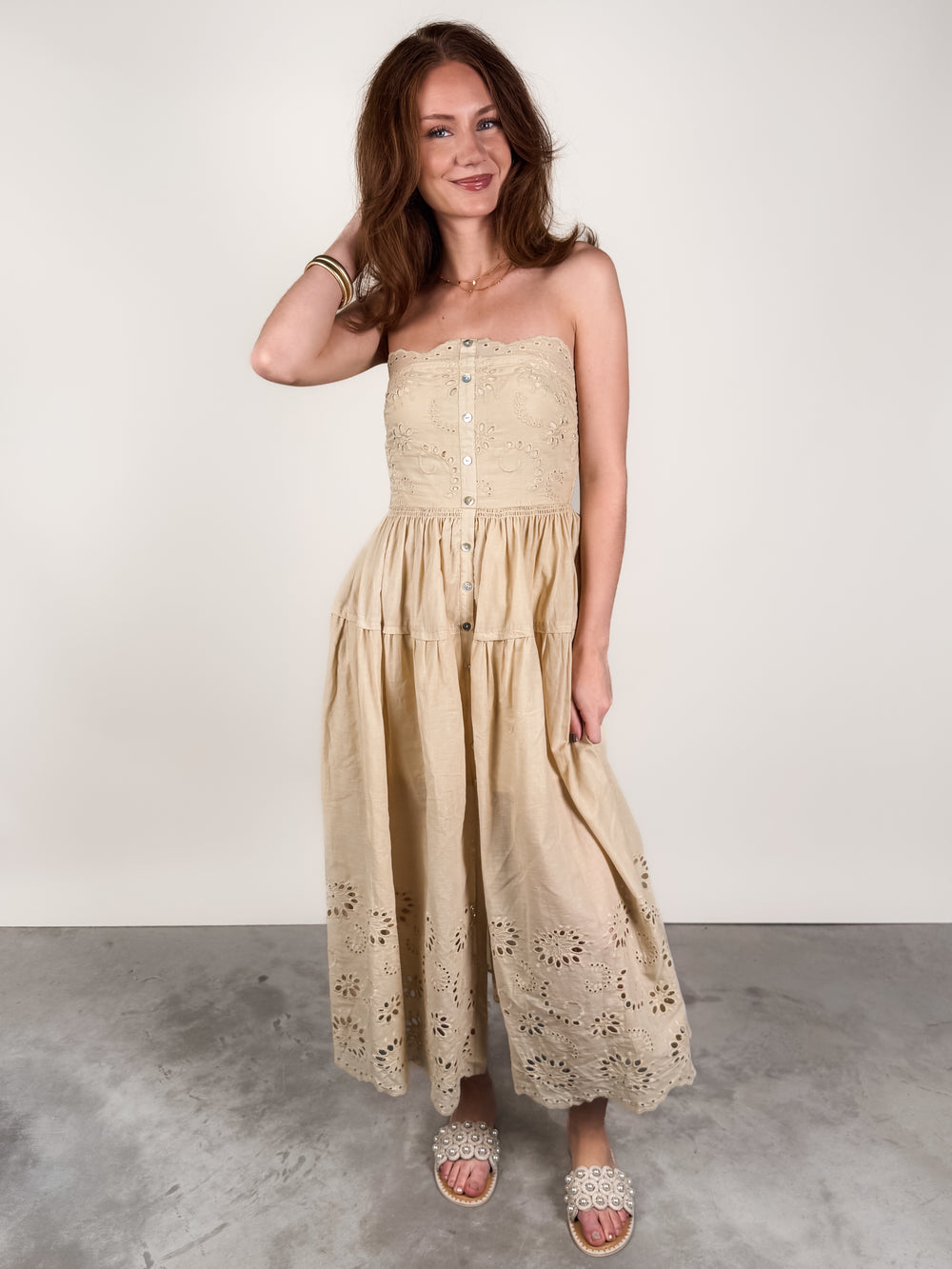 beige strapless dress