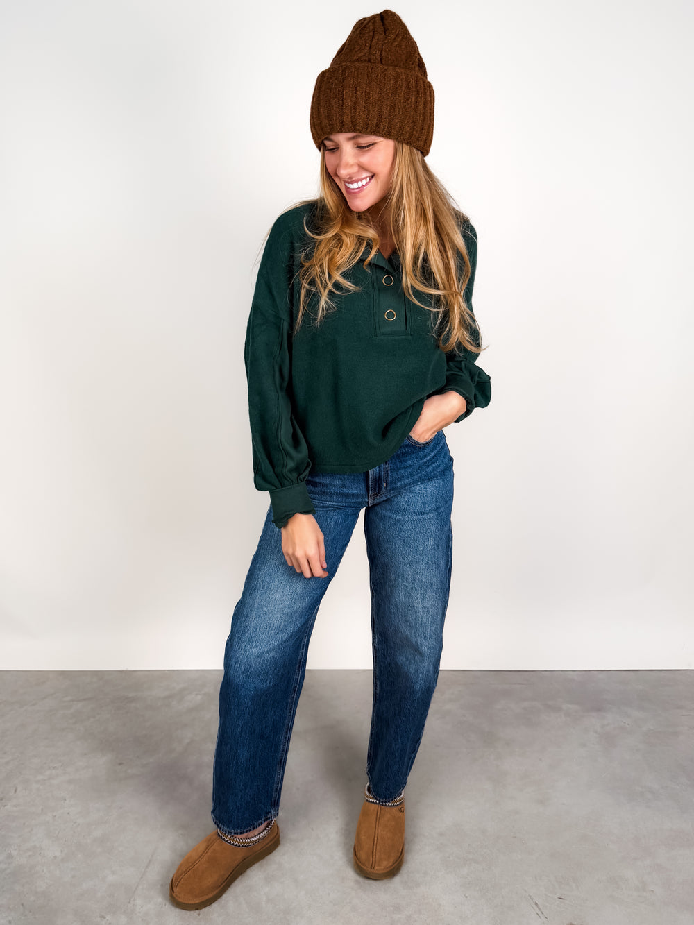 Saturn Mixed Fleece Henley Sweatshirt