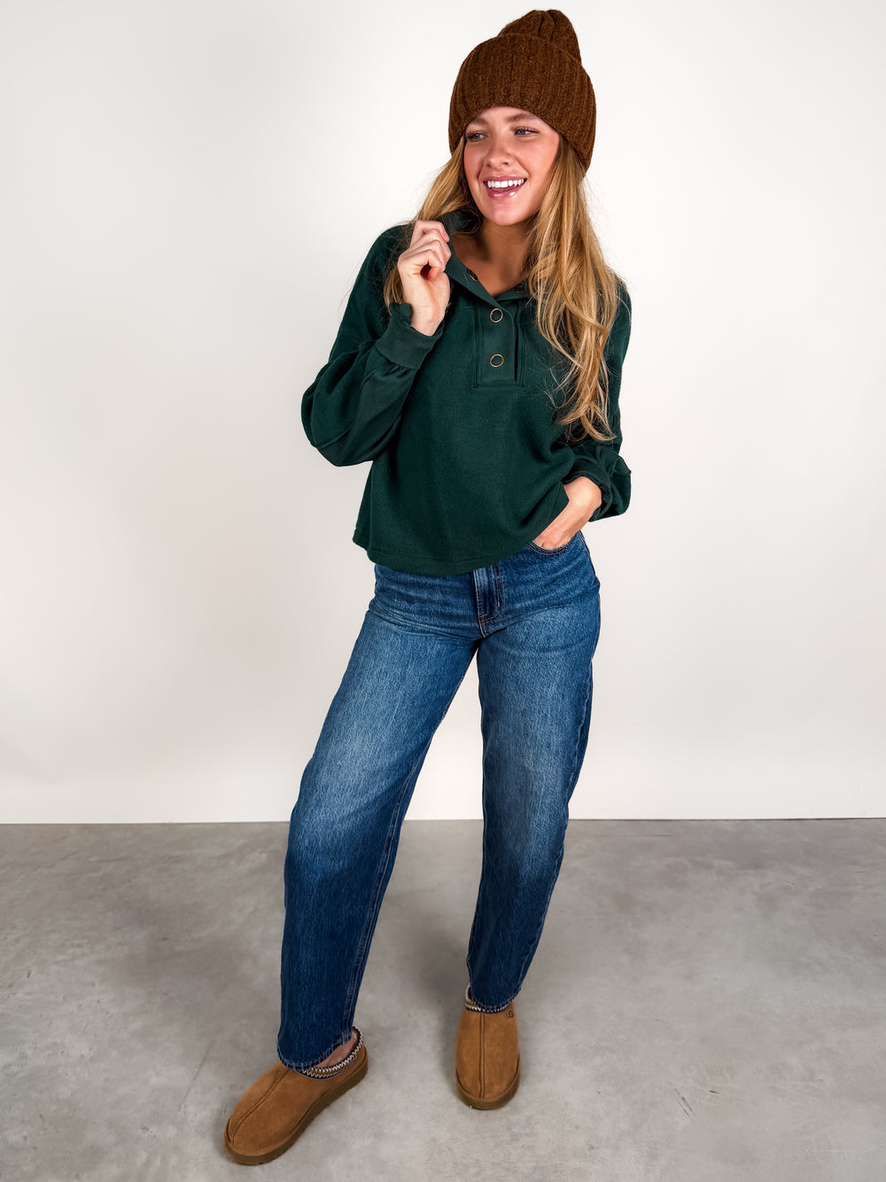 Saturn Mixed Fleece Henley Sweatshirt