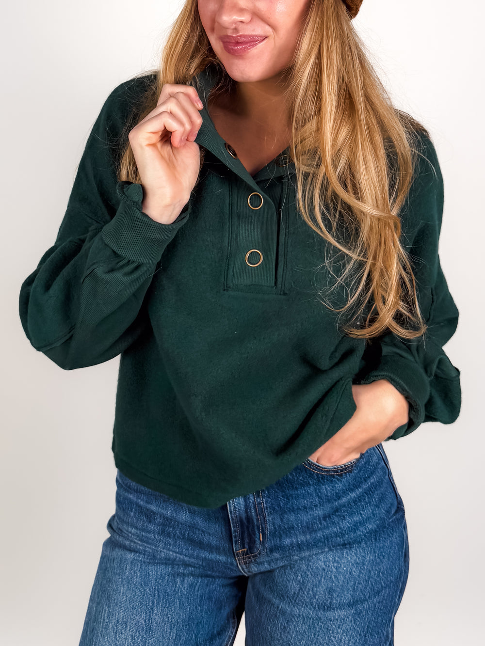 Saturn Mixed Fleece Henley Sweatshirt