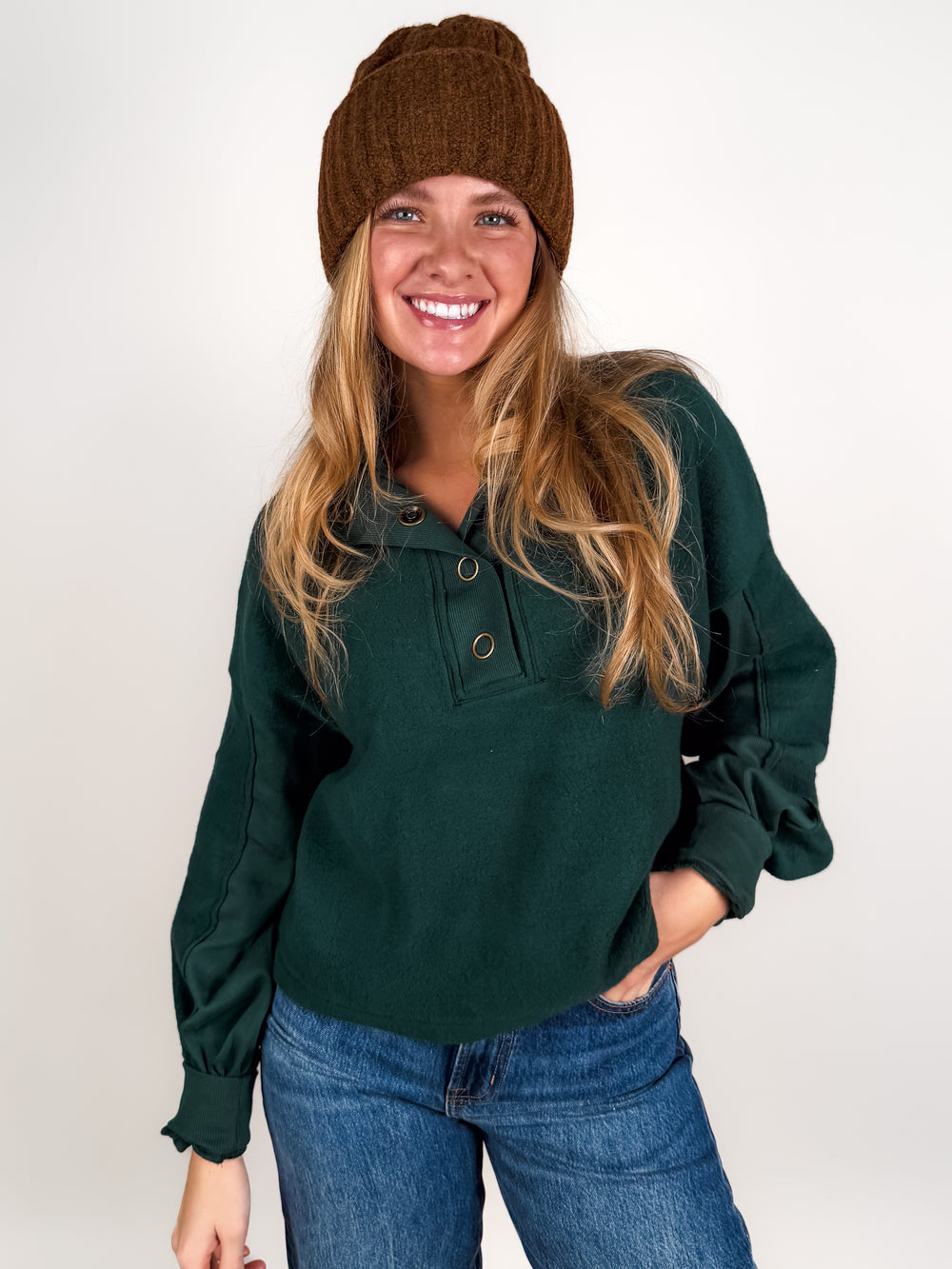 Saturn Mixed Fleece Henley Sweatshirt