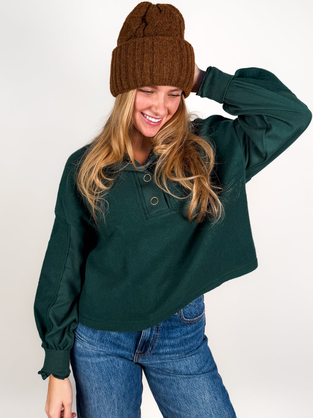 Saturn Mixed Fleece Henley Sweatshirt