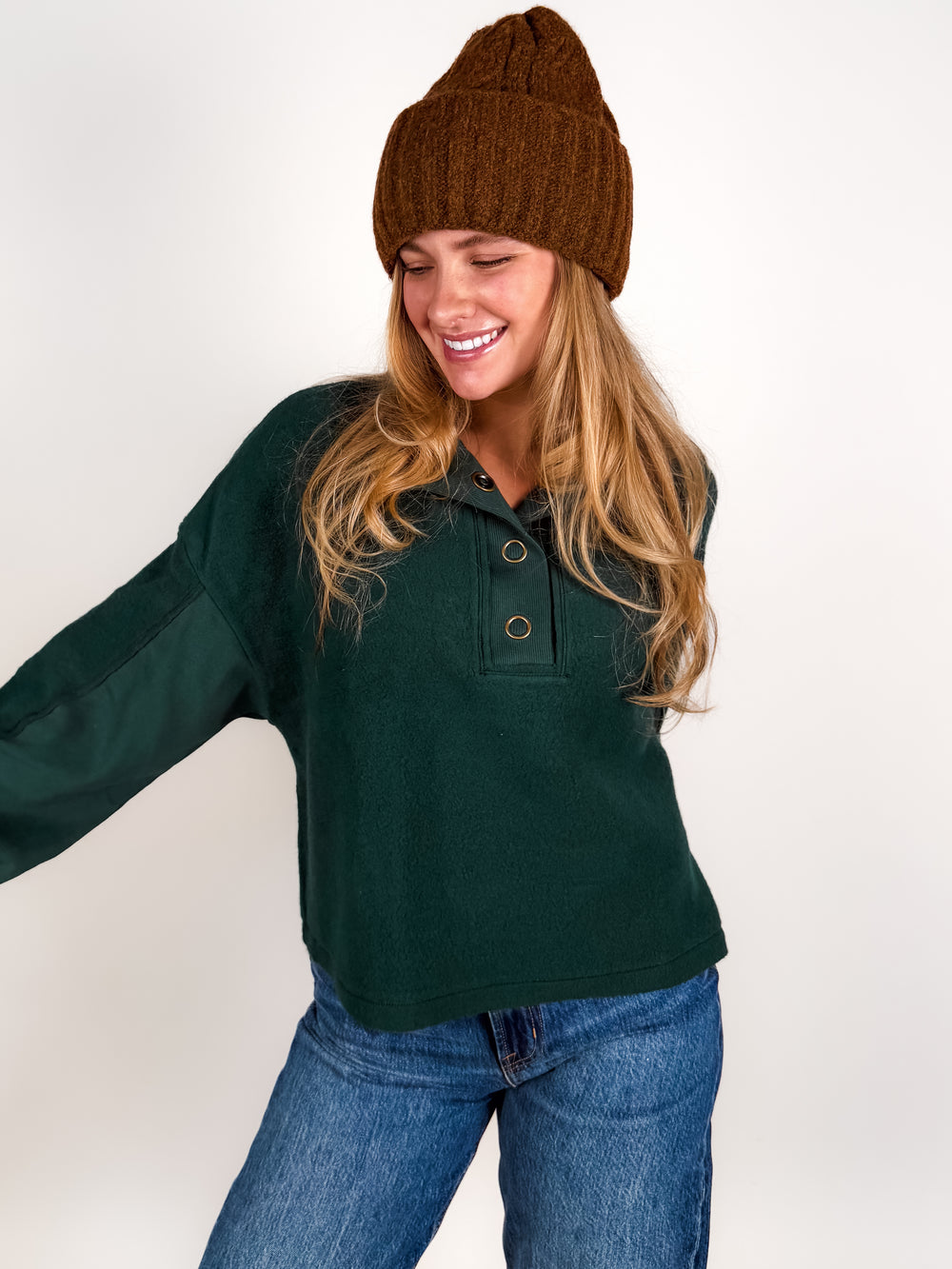 Saturn Mixed Fleece Henley Sweatshirt