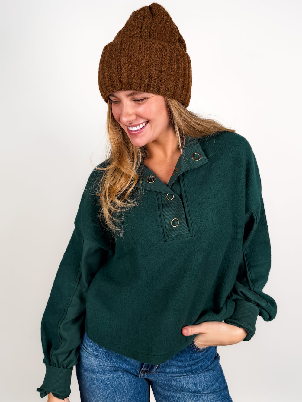 Saturn Mixed Fleece Henley Sweatshirt