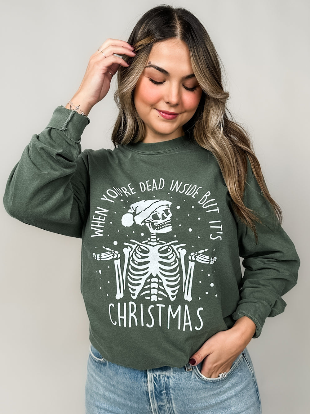 Dead Inside Christmas Skeleton Graphic LS