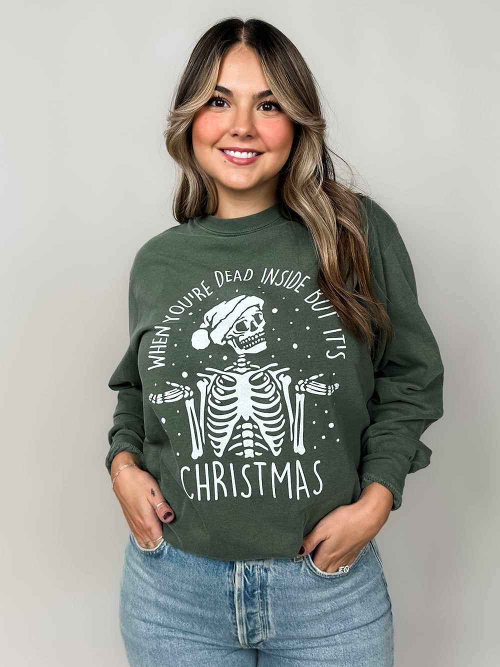 Dead Inside Christmas Skeleton Graphic LS