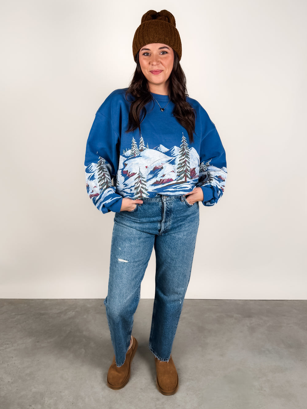 Alpine Ski Scene Oversized Crew Sweatshirt