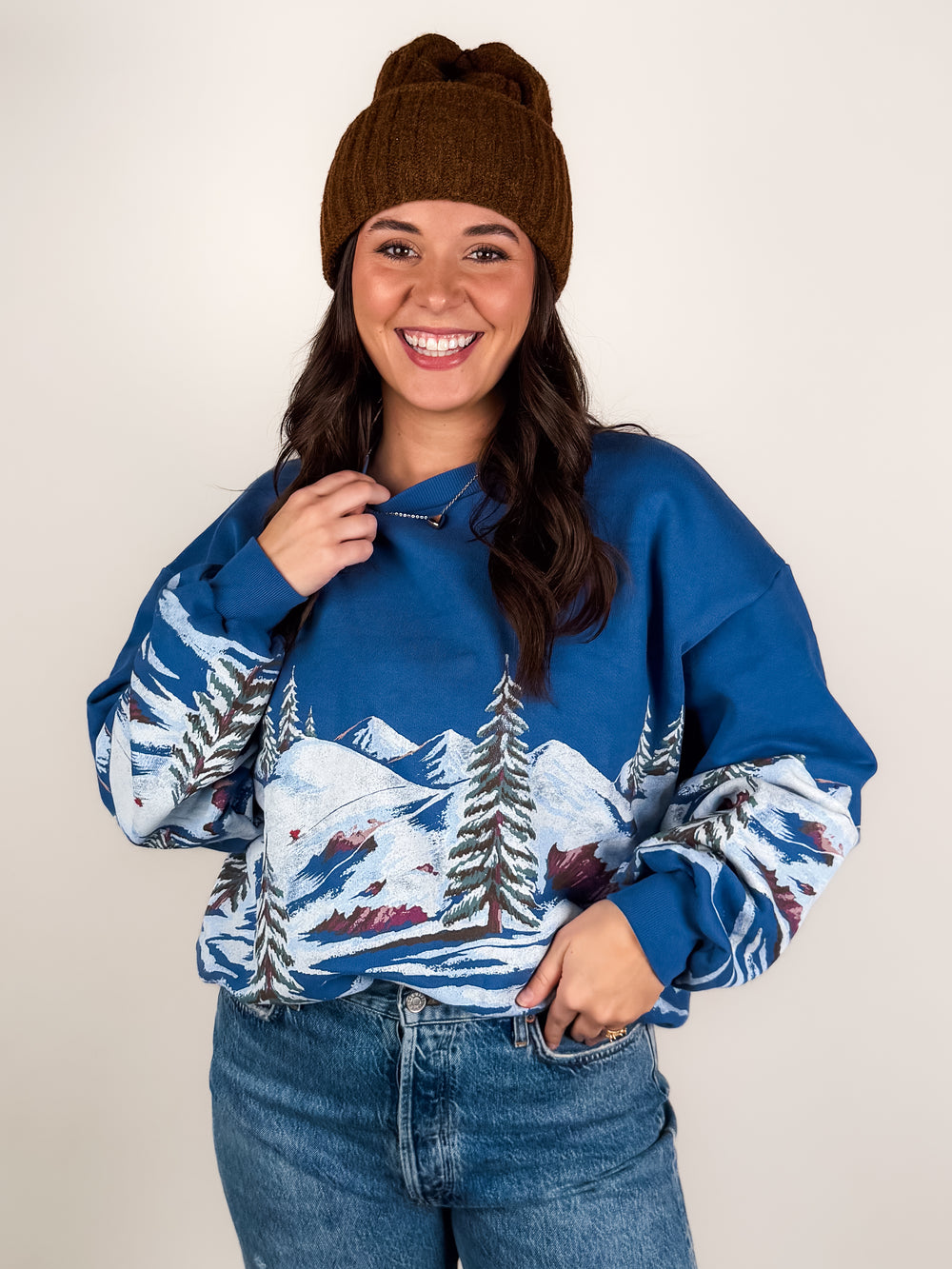Alpine Ski Scene Oversized Crew Sweatshirt