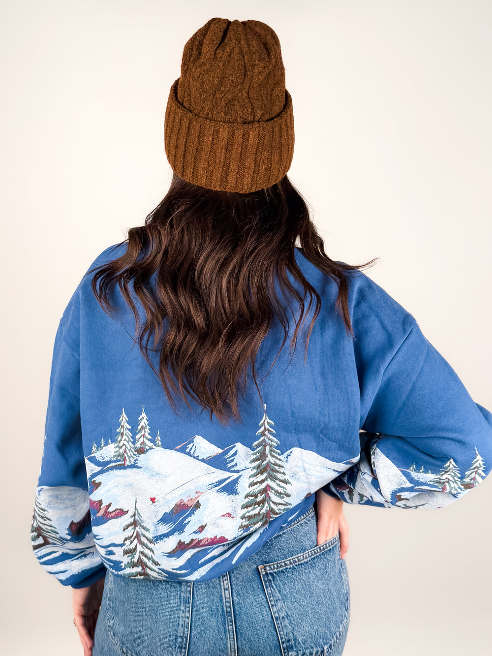 Alpine Ski Scene Oversized Crew Sweatshirt