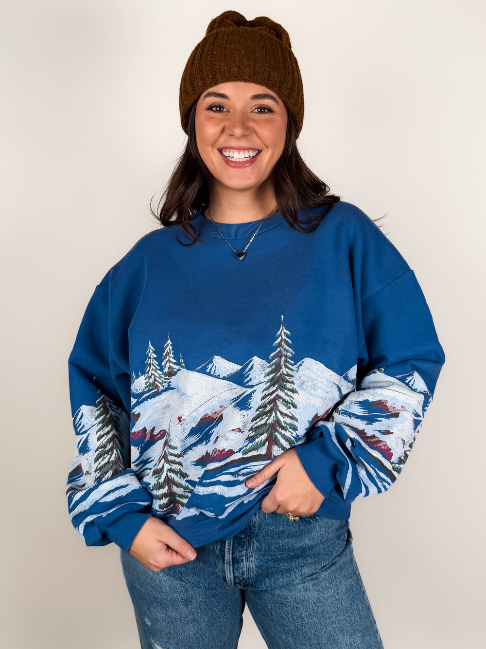 Alpine Ski Scene Oversized Crew Sweatshirt