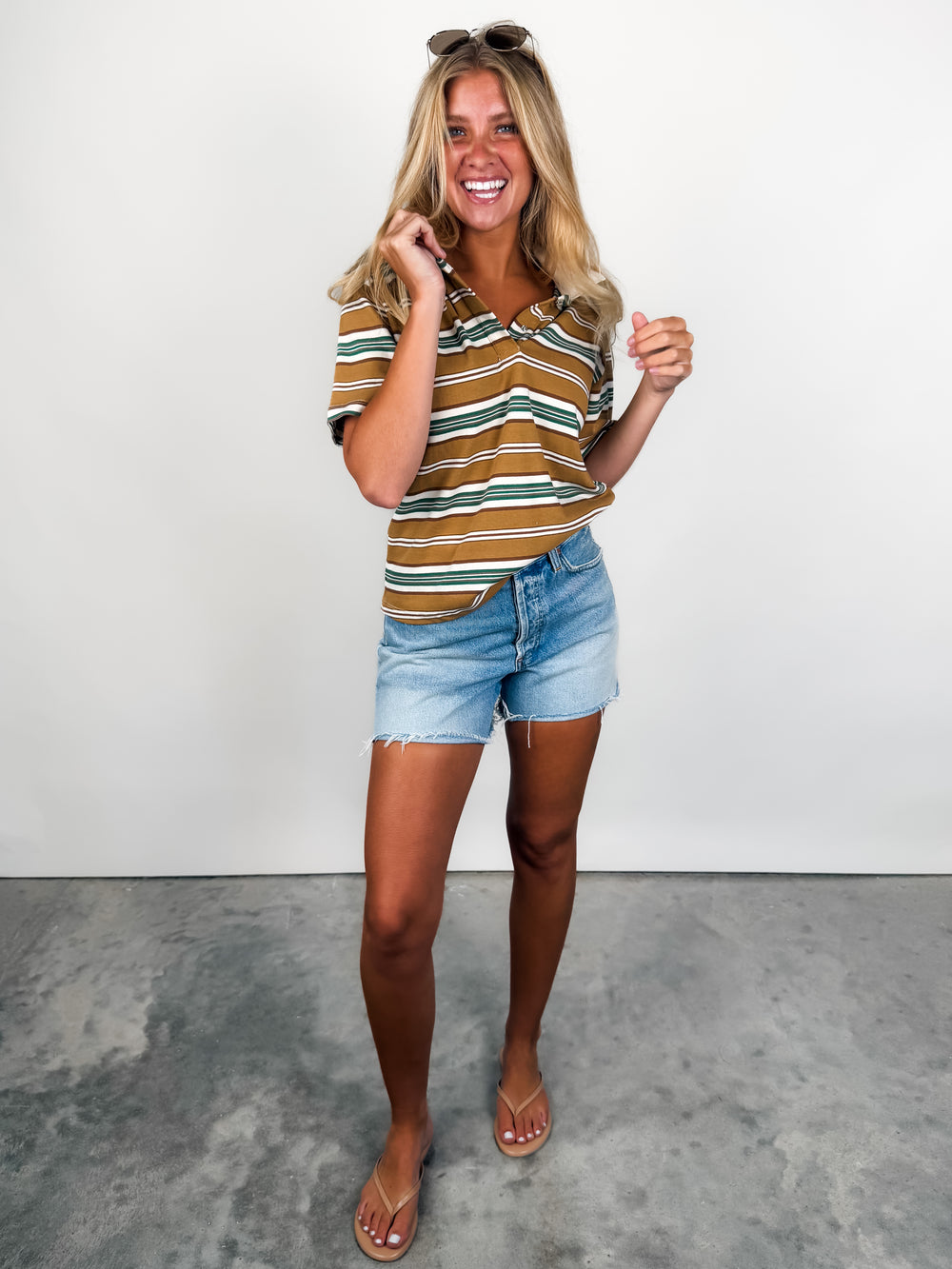 Livvy Stripe Knit Polo Short Sleeve