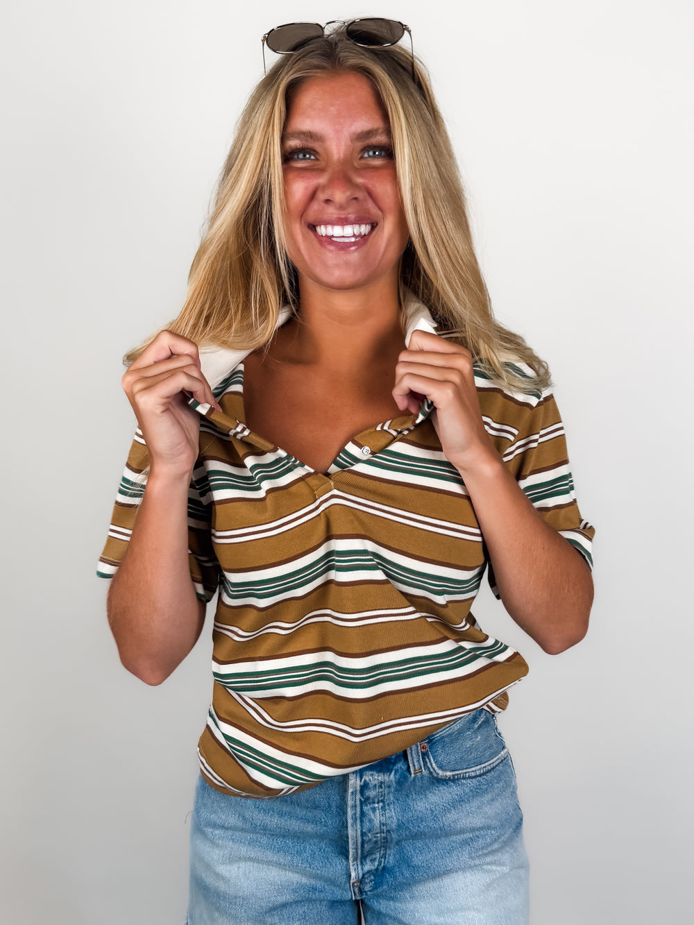 Livvy Stripe Knit Polo Short Sleeve