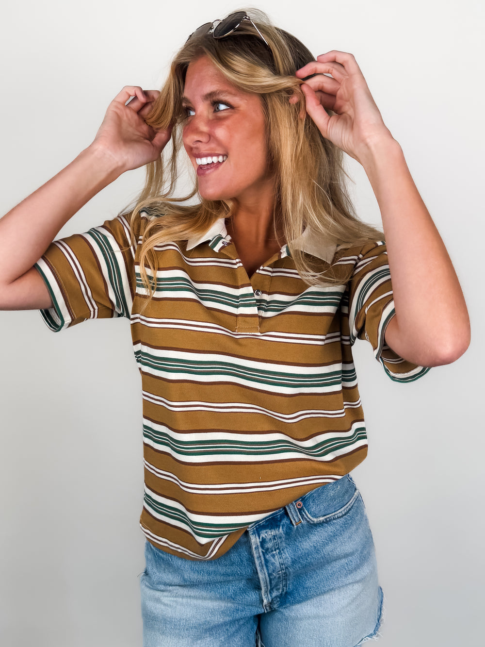 Livvy Stripe Knit Polo Short Sleeve