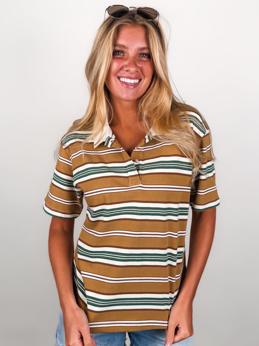 Livvy Stripe Knit Polo Short Sleeve