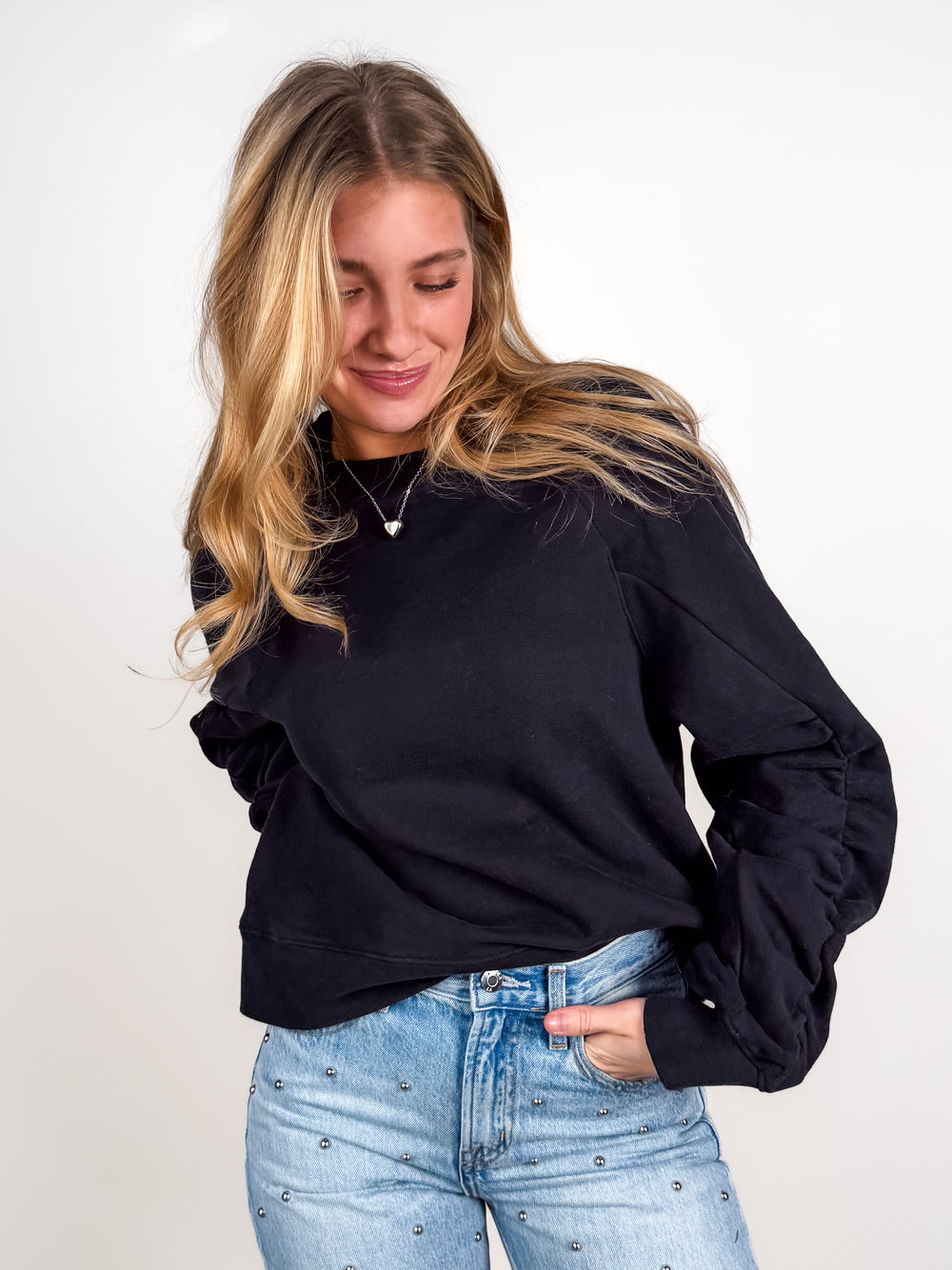 Shirred Sleeve Sweatshirt