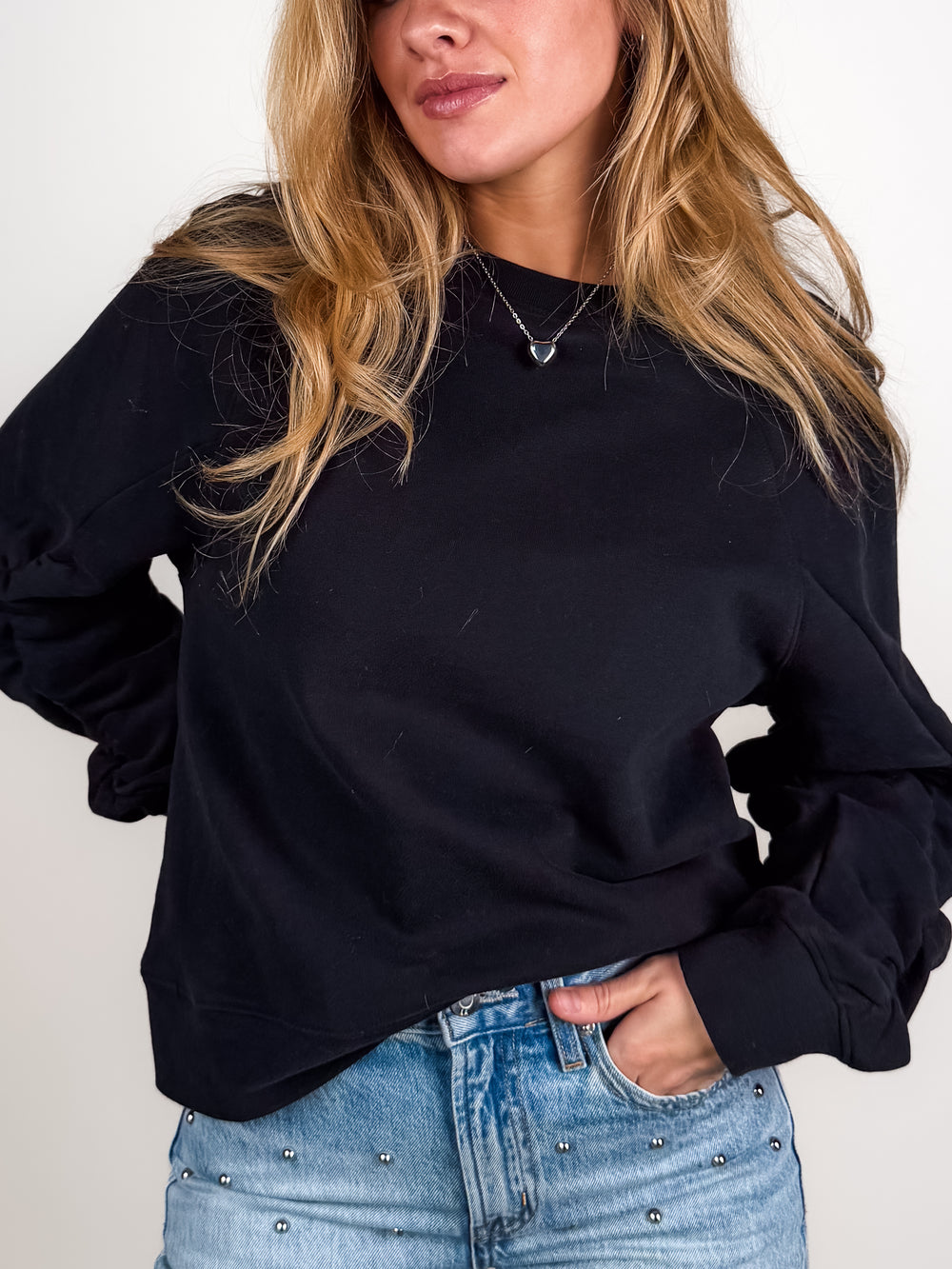 Shirred Sleeve Sweatshirt