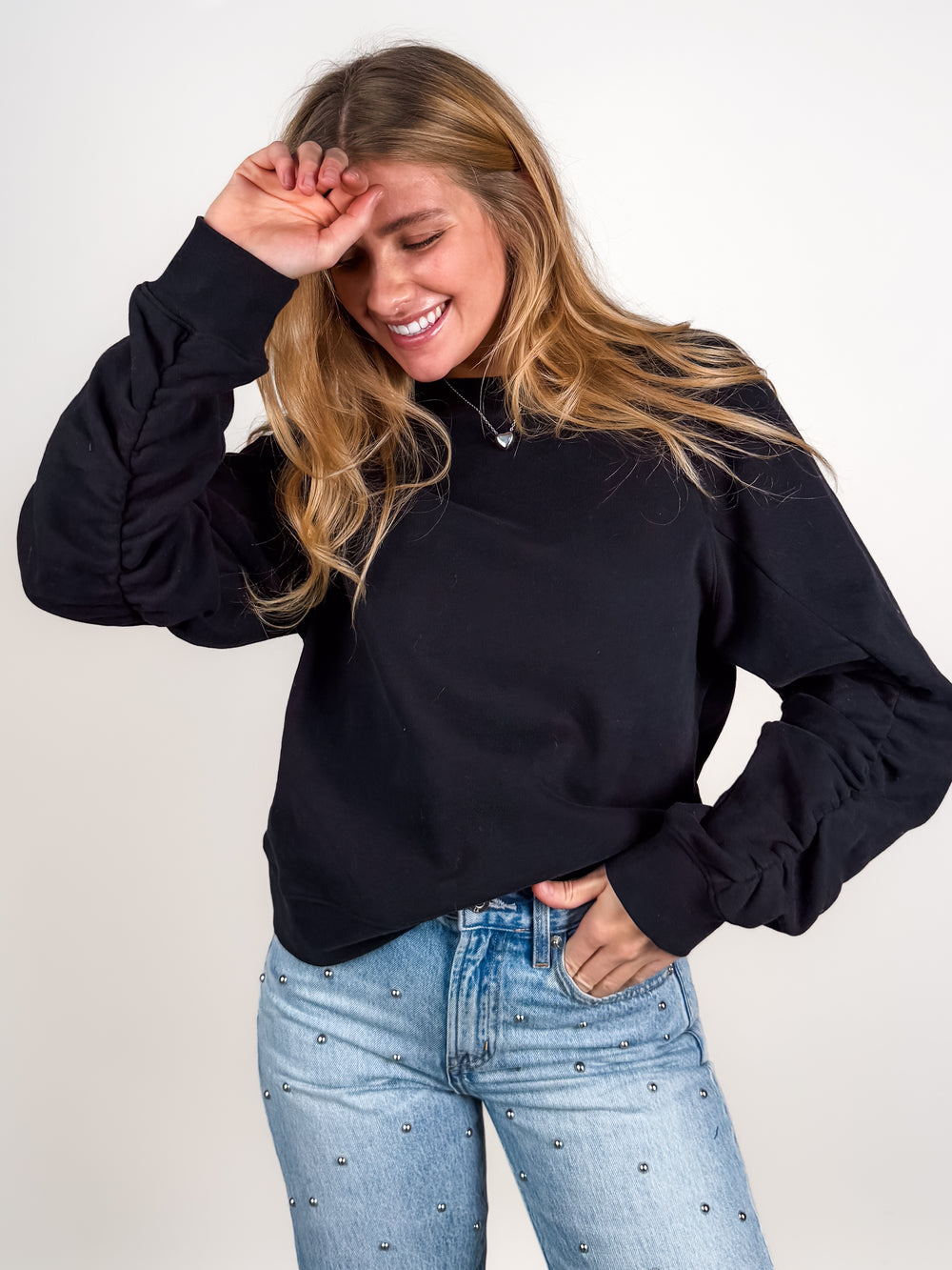 Shirred Sleeve Sweatshirt