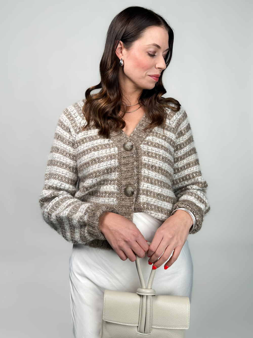 Este Metallic Stripe Cardigan