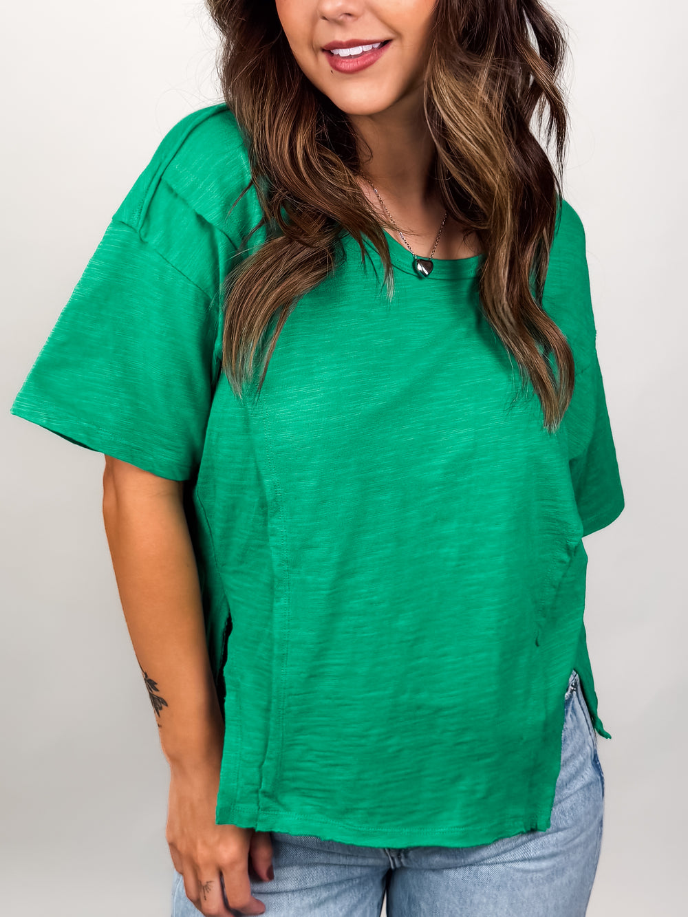 Vintage Wash Slub Cotton Split Hem Tee