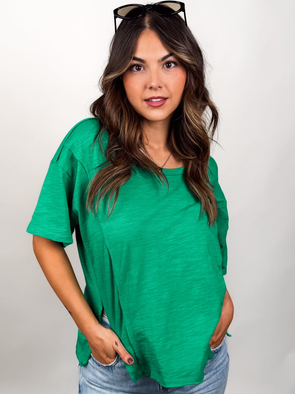 Vintage Wash Slub Cotton Split Hem Tee