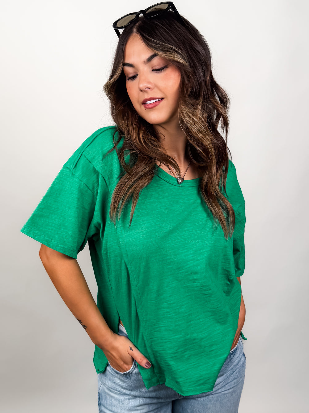 Vintage Wash Slub Cotton Split Hem Tee