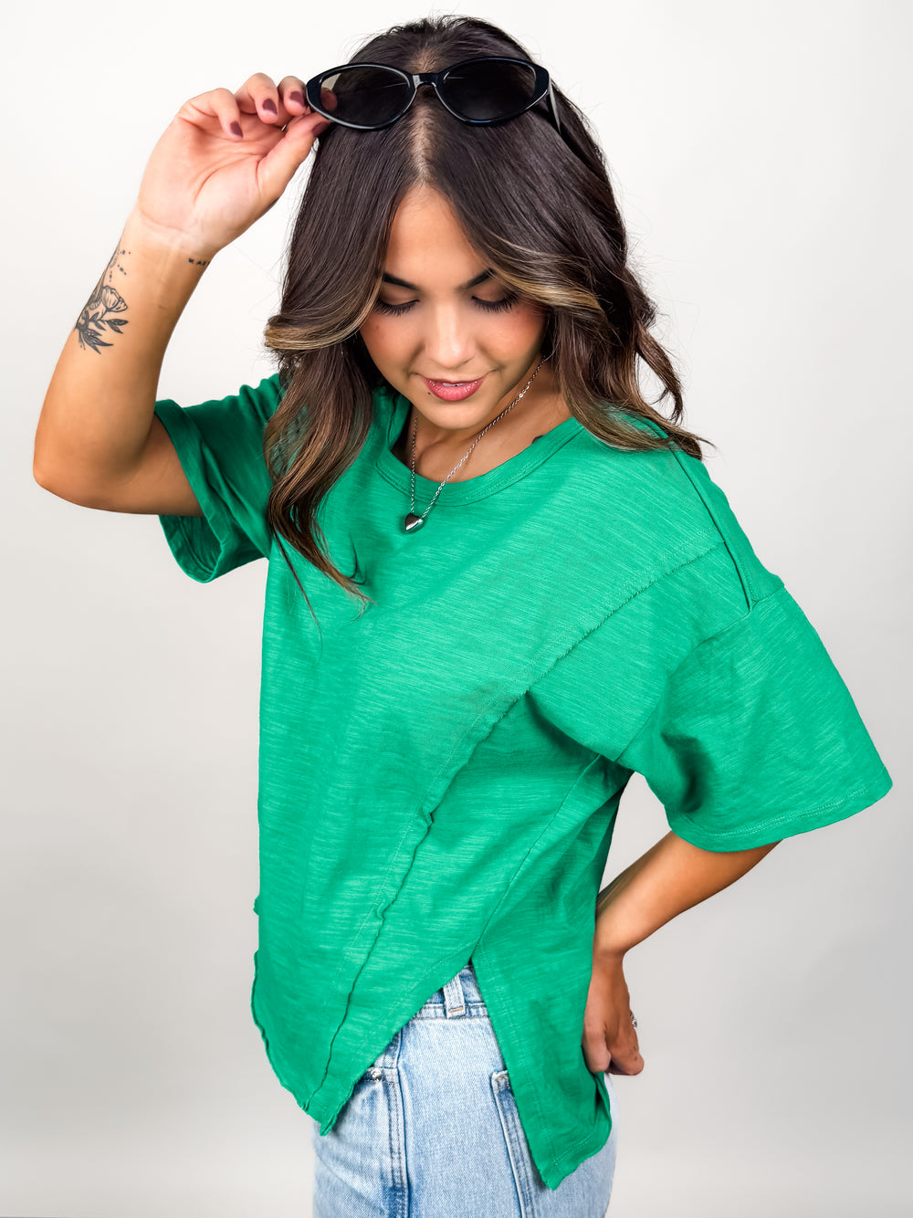 Vintage Wash Slub Cotton Split Hem Tee