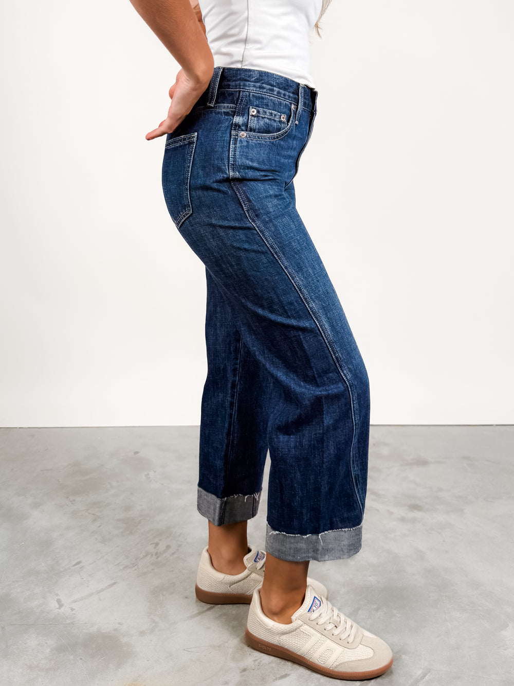 Kacey Mid Rise Cuffed Straight Jean in Cultivate