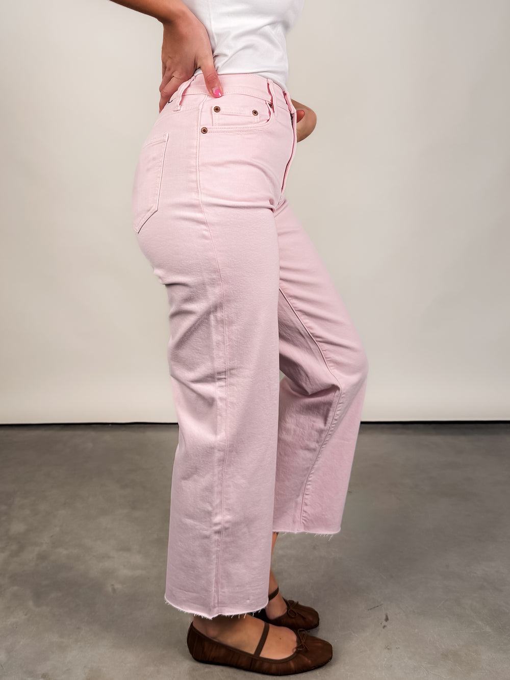 Pleaser High Rise Wide Ankle in Think Pink