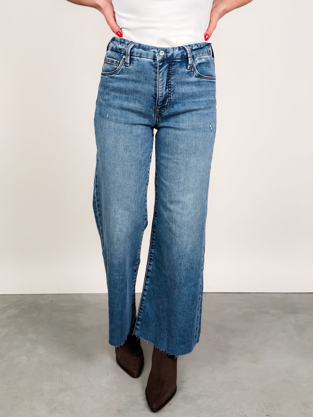 Meg High Rise Fab Ab Wide Leg Raw Hem