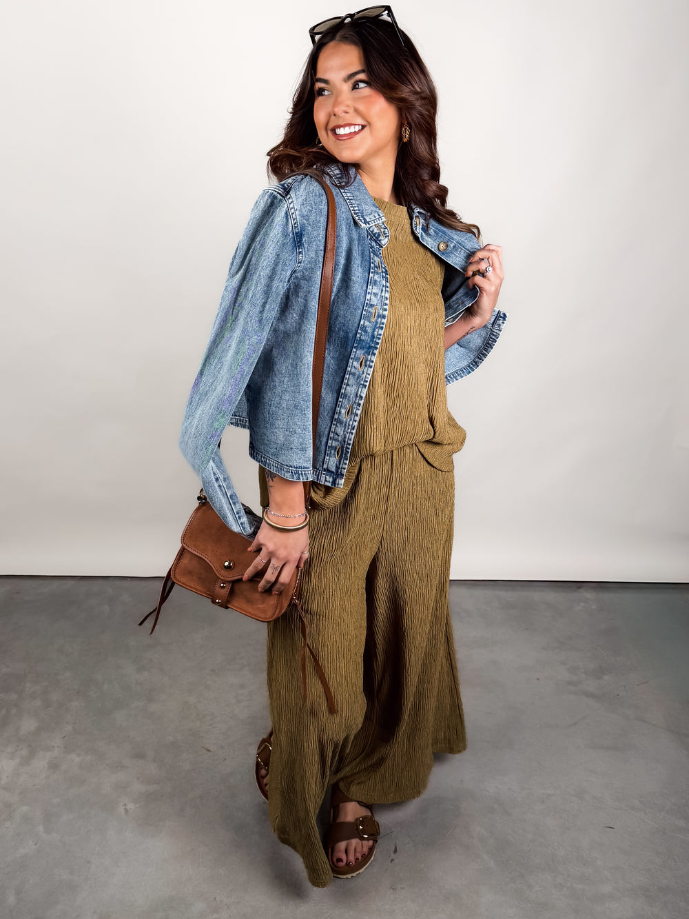 Soft lightweight green knit matching set for casual outfits