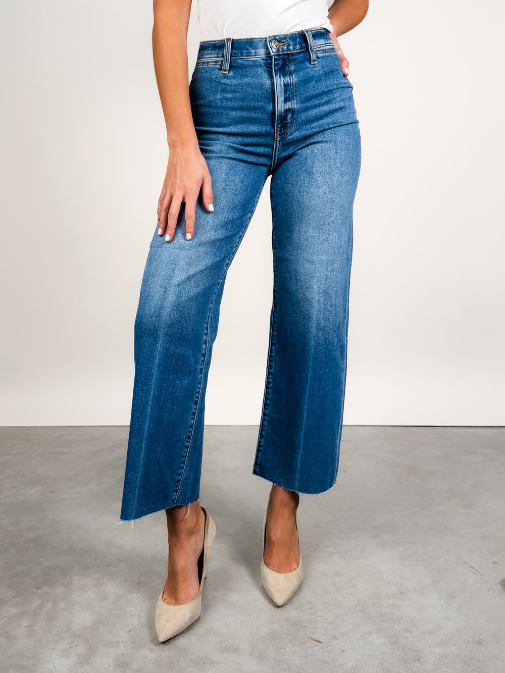 Pleaser High Rise Wide Ankle In Indigo Wave