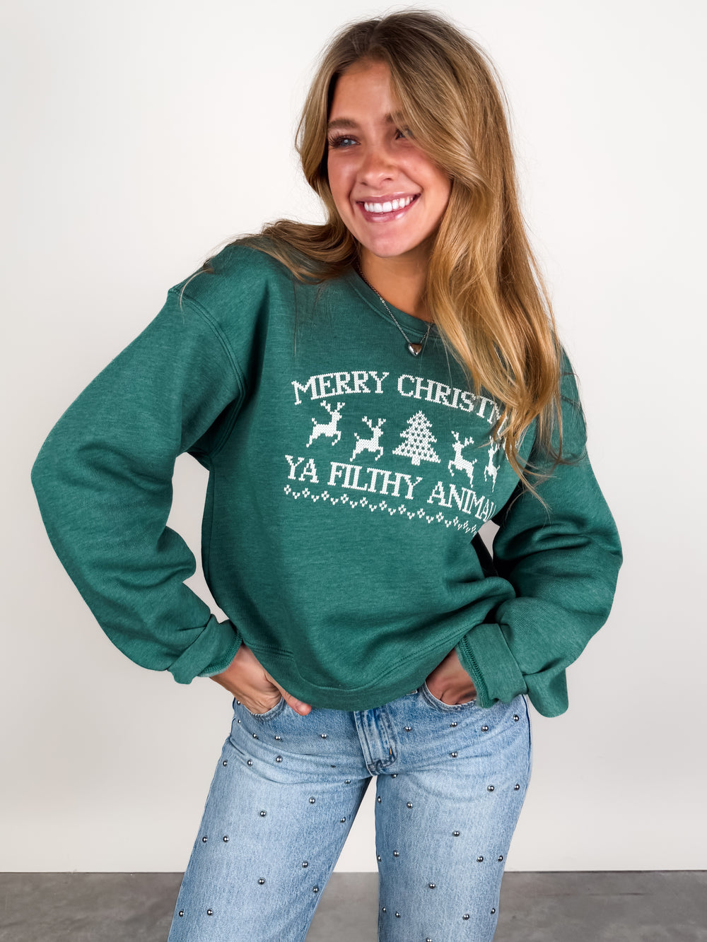MERRY CHRISTMAS Mid Cropped Graphic Swearshirt