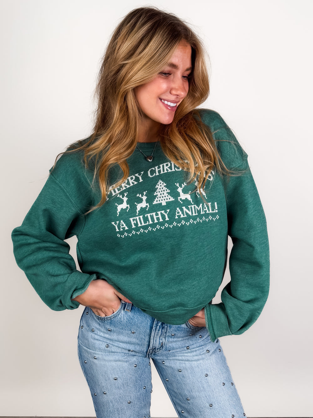 MERRY CHRISTMAS Mid Cropped Graphic Swearshirt