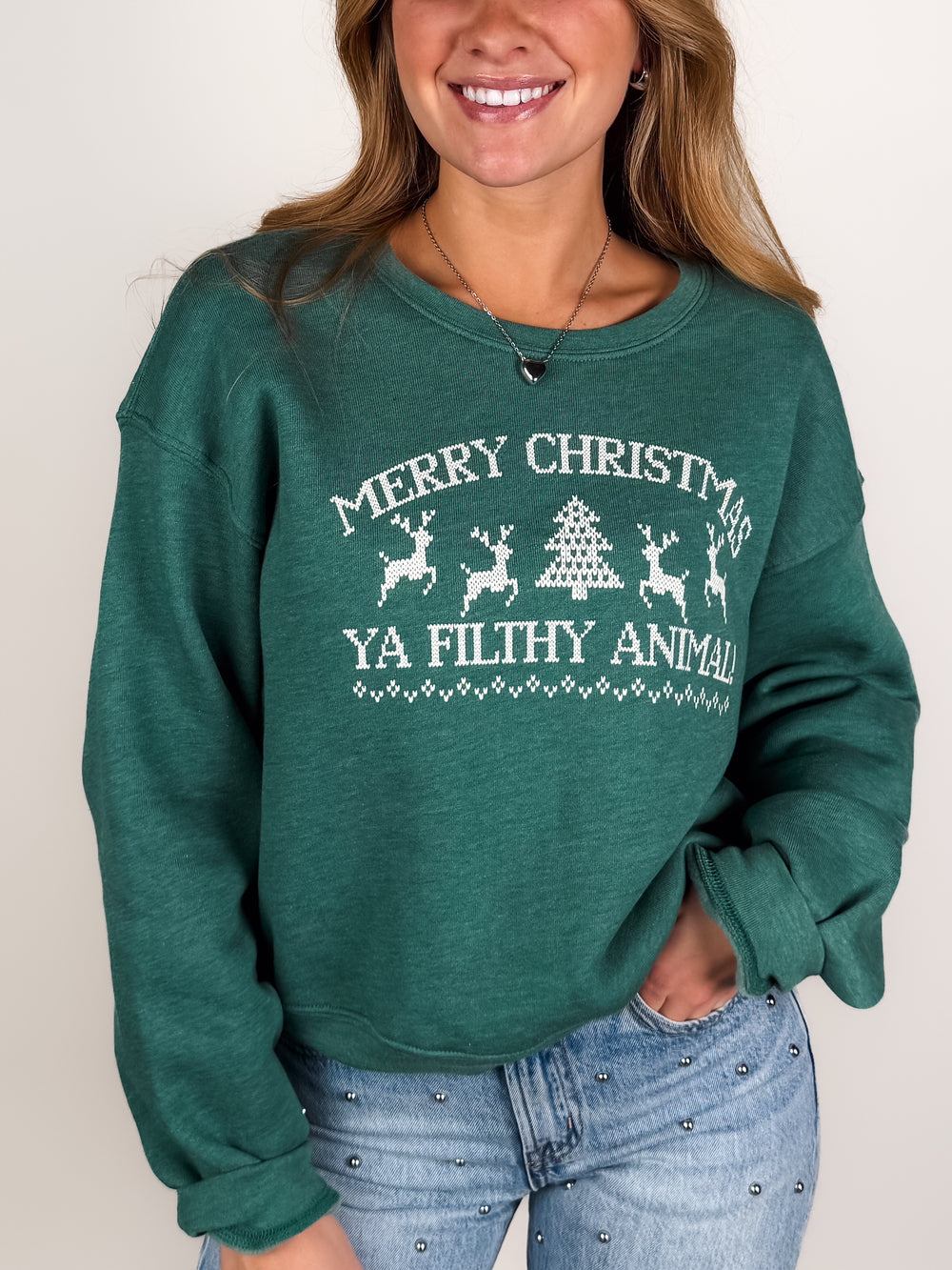 MERRY CHRISTMAS Mid Cropped Graphic Swearshirt