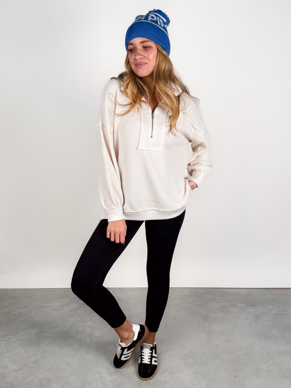 Clouds Half Zip Waffle Knit Top