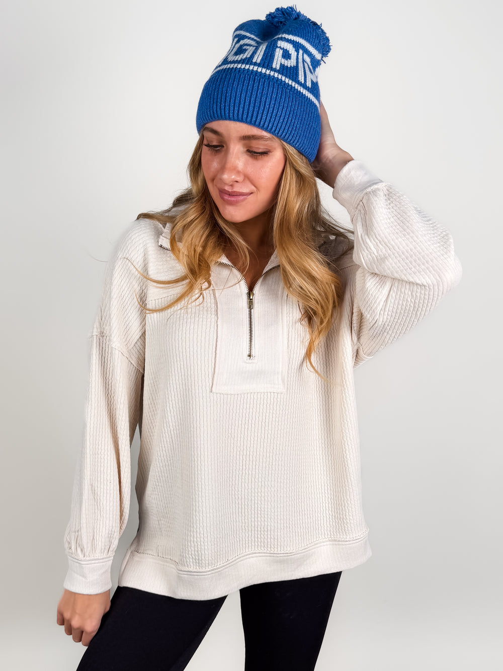 Clouds Half Zip Waffle Knit Top