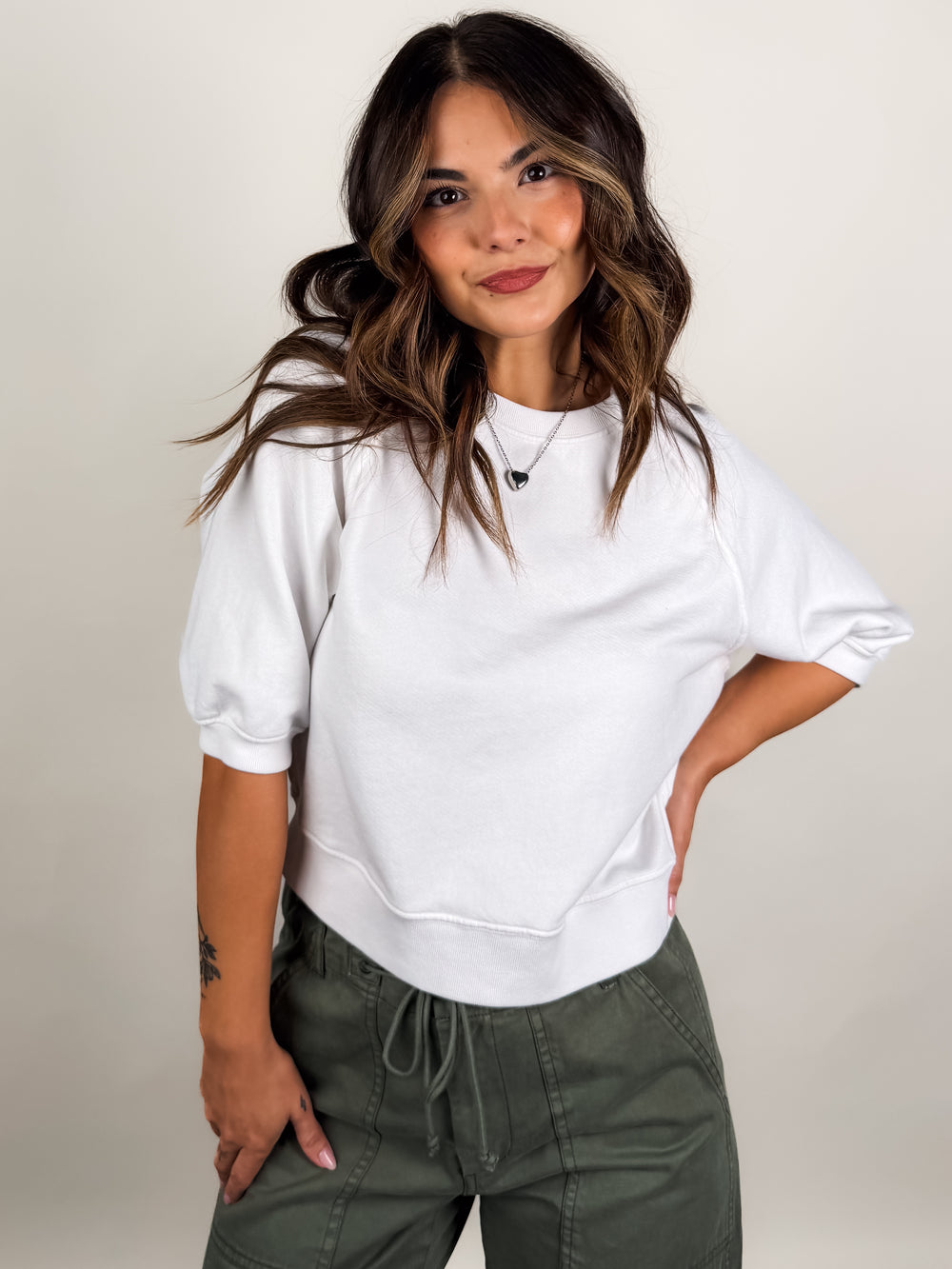 Effie French Terry Bubble Sleeve Sweatshirt