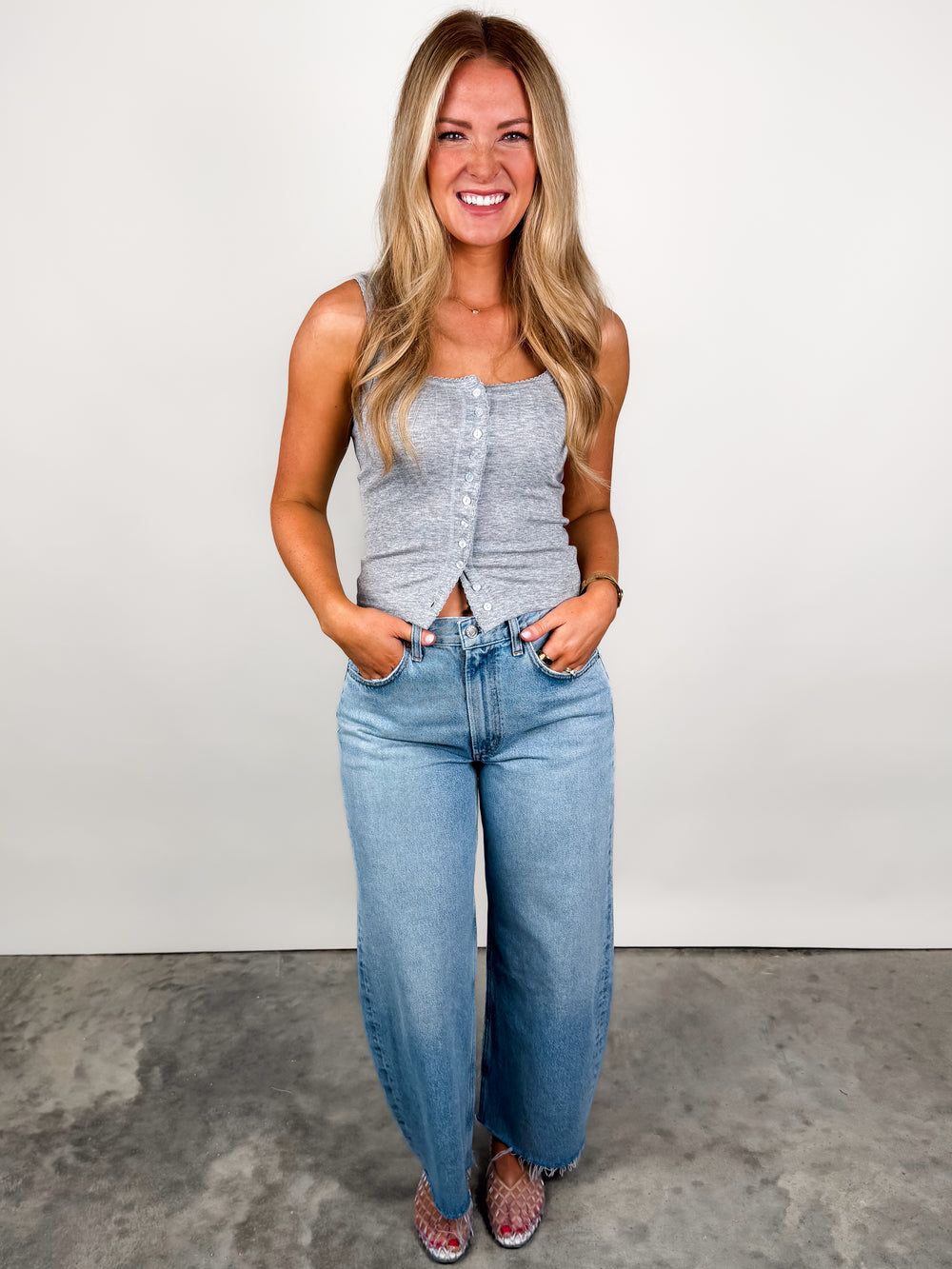 Pointelle Button Front Tank