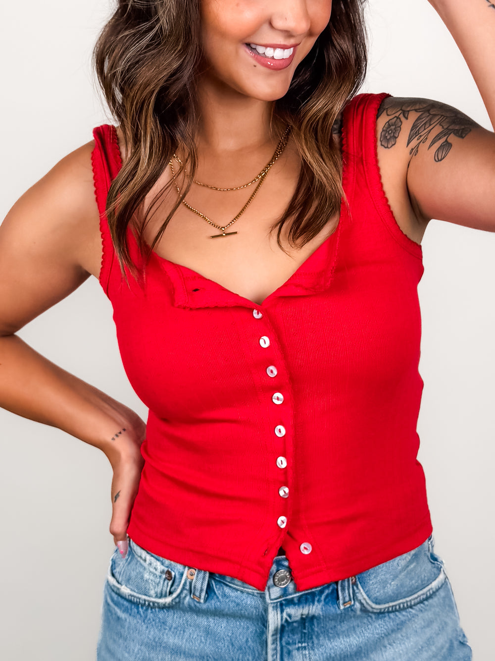 Pointelle Button Front Tank