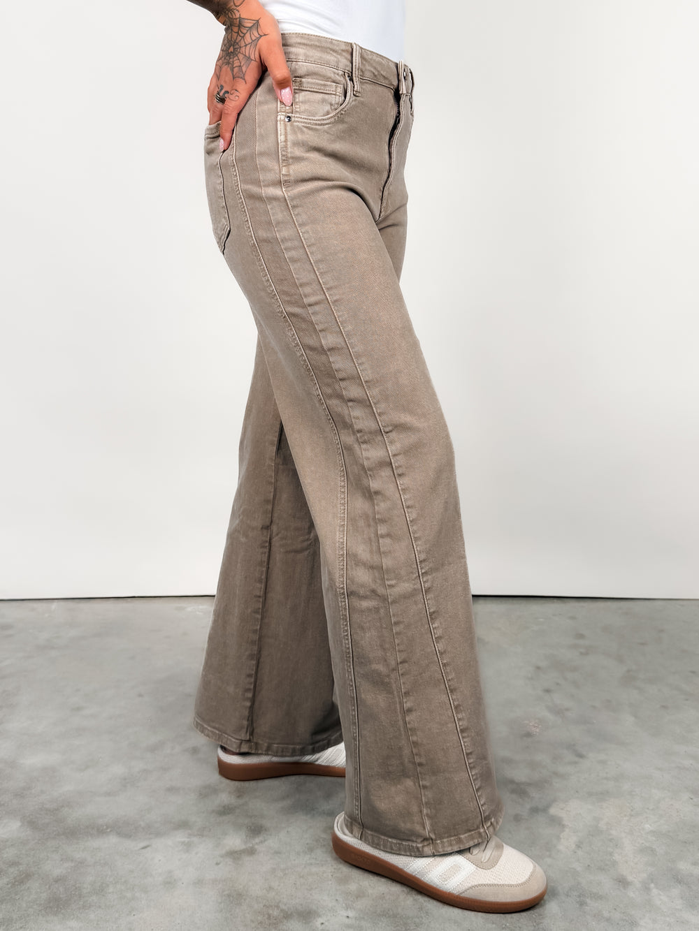 Meg Wide Leg Side Panel in Milk Tea
